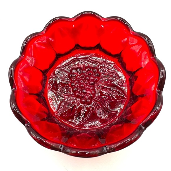 Fenton Red Glass Bowl with Grape Design - Picture 1 of 8